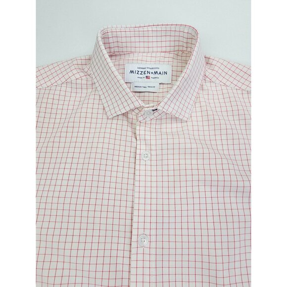 Mizzen Main Leeward Medium Tall Trim Fit Bone White Red Check Mens Spread Collar - Picture 1 of 9